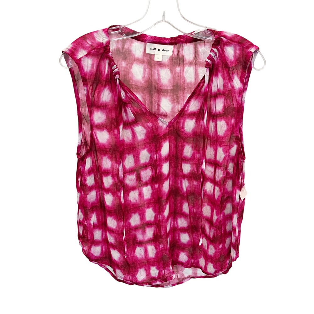 NEW Cloth & Stone Pink Tie Dye Sleeveless V-Neck Blouse Top Boho - Size Small